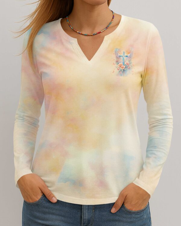 At The Cross I Found Life In His Wings I Find Peace V-neck Long Sleeves Shirt - Image 3