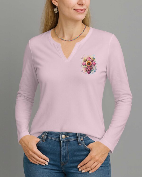 Believe In God And The Power Of Prayer V-neck Long Sleeves Shirt - Image 2