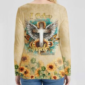 Alternative view of I Believe There Are Angels Among Us All Over Print V-neck Long Sleeves Shirt