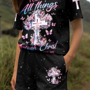 Alternative view of I Can Do All Things Through Christ All Over Print Summer Set