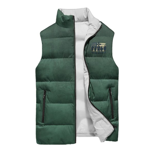 Behind Every Strong Veteran There Is An Even Stronger Family Who Stands By Them Supports And Prays For Them And God Who Strengthens Them All Over Print Sleeveless Puffer Jacket - Image 8