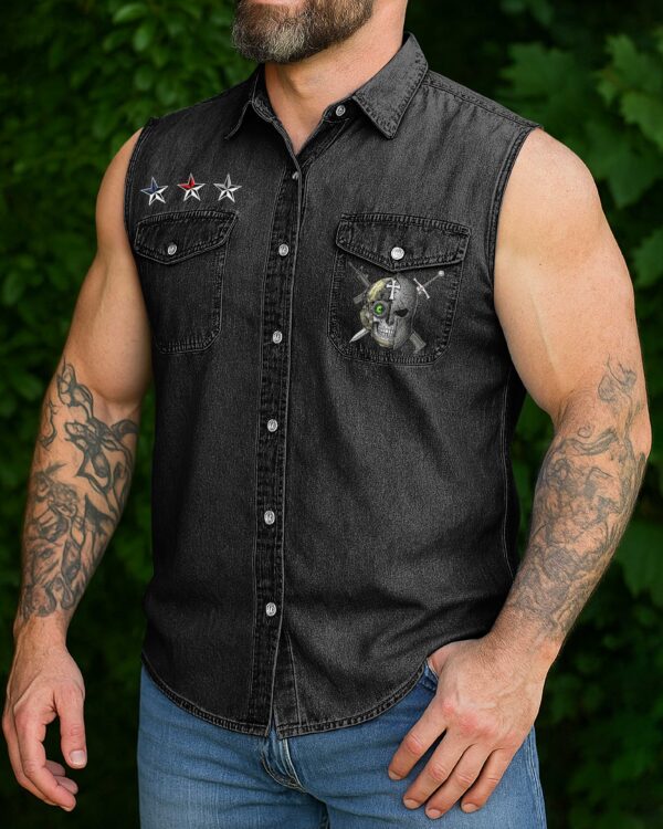 Two Lives One Soul Sleevesless Denim Shirt - Image 4