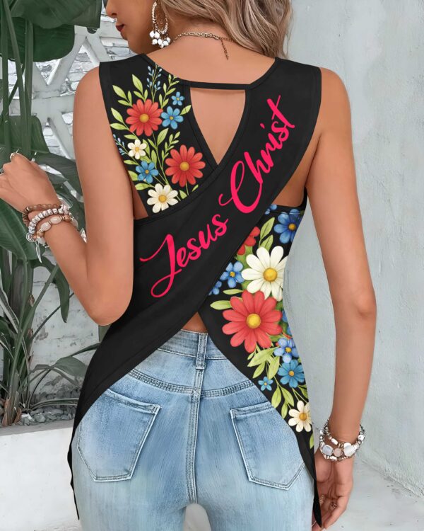 Stars And Stripes Jesus Christ Crop Out Wrap Back Tank Top - Image 8