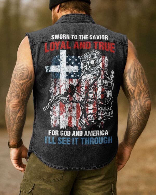 Sworn To The Savior  Sleevesless Denim Shirt - Image 3