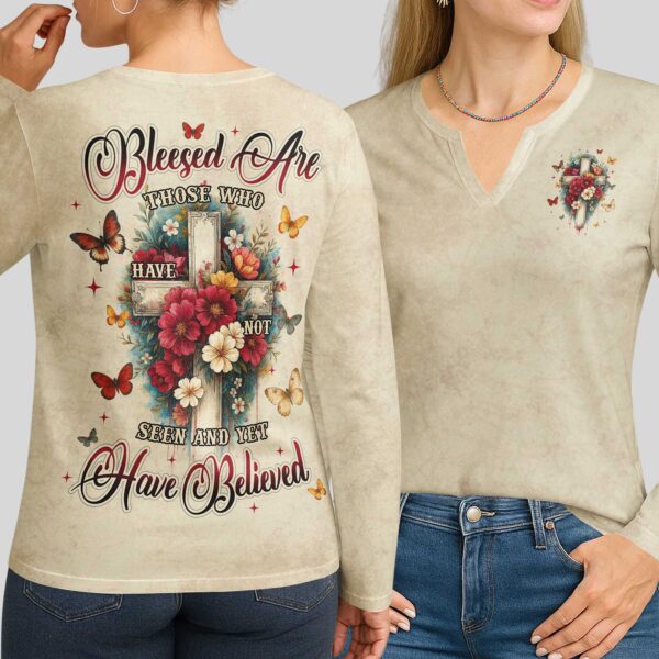 Blessed Are Those Who Have Not Seen And Yet Have Believed All Over Print V-neck Long Sleeves Shirt - Image 6