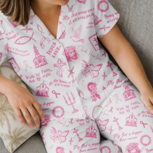 Alternative view of My God Is Bigger Than Cancer Button Pajamas