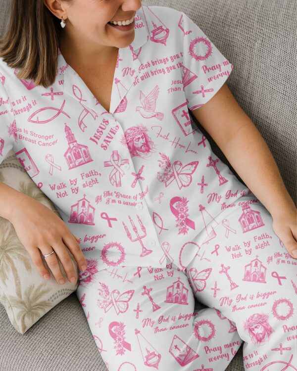 My God Is Bigger Than Cancer Button Pajamas - Image 2