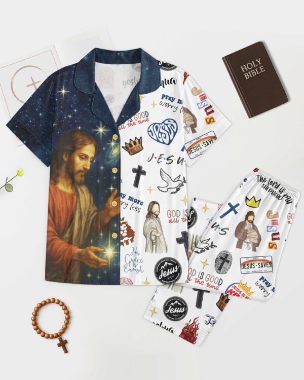 Pray More Worry Less All Over Print Button Pajamas - Image 3