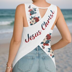 Alternative view of I Can Do All Things Through Christ All Over Print Cut Out Wrap Back Tank Top