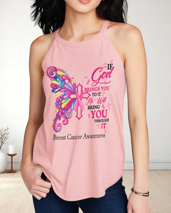 If God Brings You To It He Will Bring You Through It Breast Cancer Awareness Rocker Tank Top - Image 2