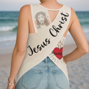 Alternative view of I Fell In Love With The Man Who Died For Me All Over Print Crop Out Wrap Back Tank Top