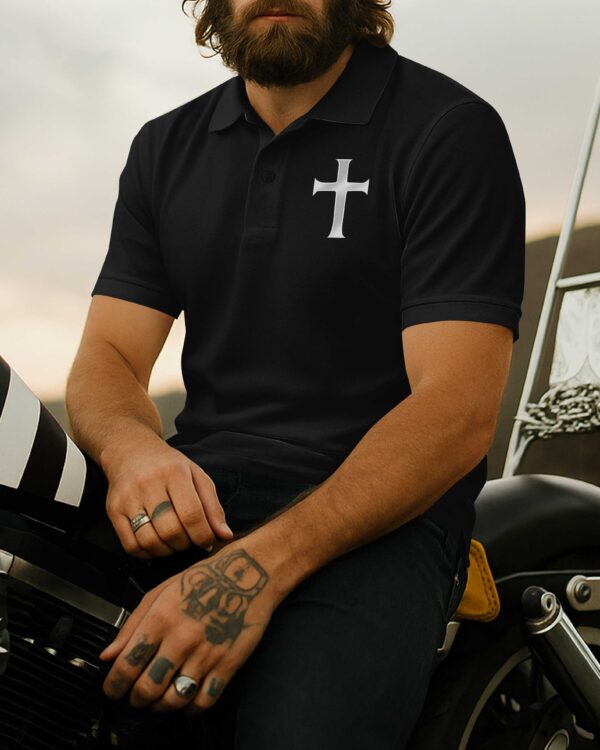 Two Wheels Roll But Christ's In Control All Over Print Polo - Image 2