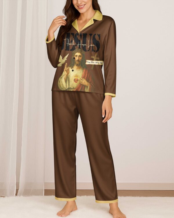 Jesus Faith Hope Pray More Worry Less Lightweight Button Pajamas - Image 8