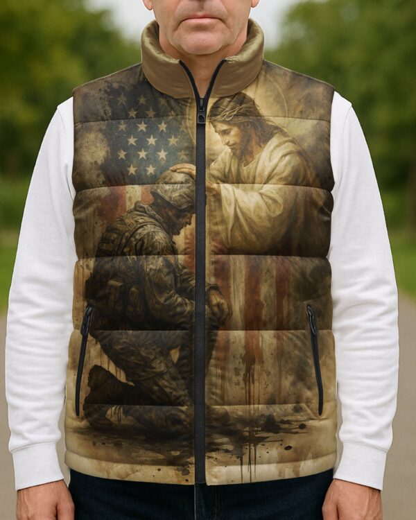When God's Warriors Go Down On Their Knees The Battle Is Not Over It Has Just Begun All Over Print Sleeveless Puffer Jacket - Image 7
