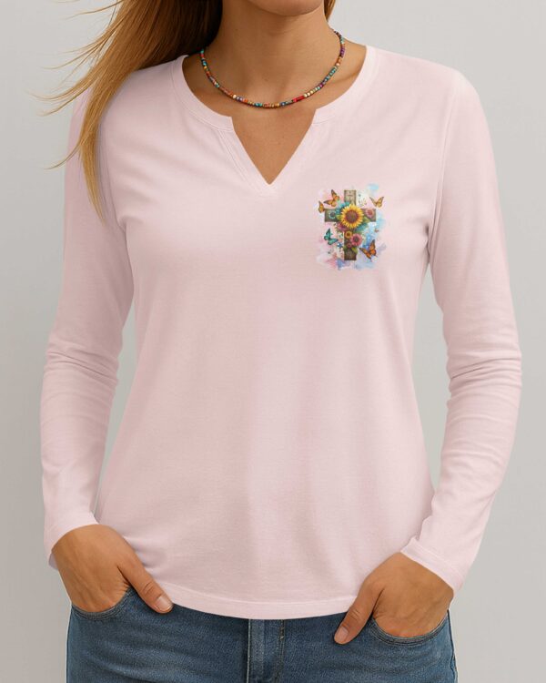Believe In God And The Power Of Prayer All Over Print V-neck Long Sleeves Shirt - Image 5