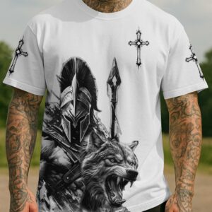 Alternative view of God's Warrior Does Not Fear The Wolves He Was Sent To Fight Them Shirt