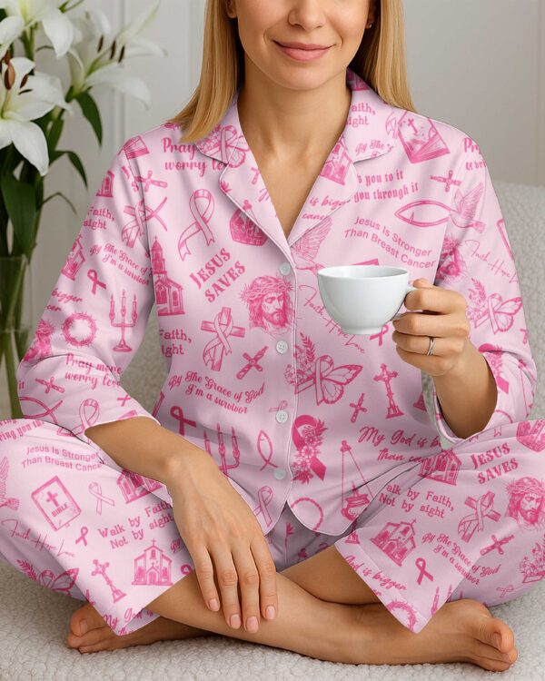 My God Is Bigger Than Cancer Button Pajamas - Image 8