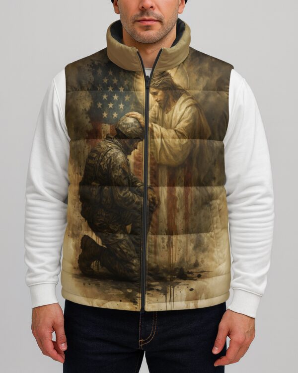 When God's Warriors Go Down On Their Knees The Battle Is Not Over It Has Just Begun All Over Print Sleeveless Puffer Jacket - Image 4
