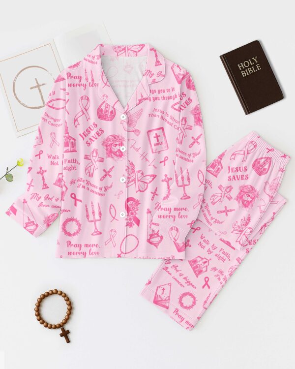 My God Is Bigger Than Cancer Button Pajamas - Image 12