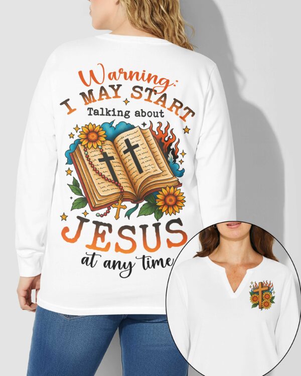 Warning All Over Print V-neck Long Sleeves Shirt