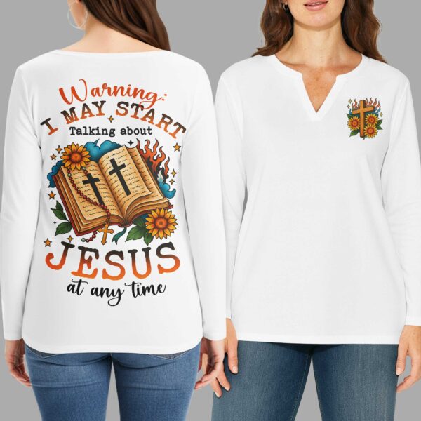 Warning All Over Print V-neck Long Sleeves Shirt - Image 8