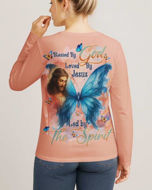Blessed By God Loved By Jesus Led By The Spirit V-neck Long Sleeves Shirt - Image 3