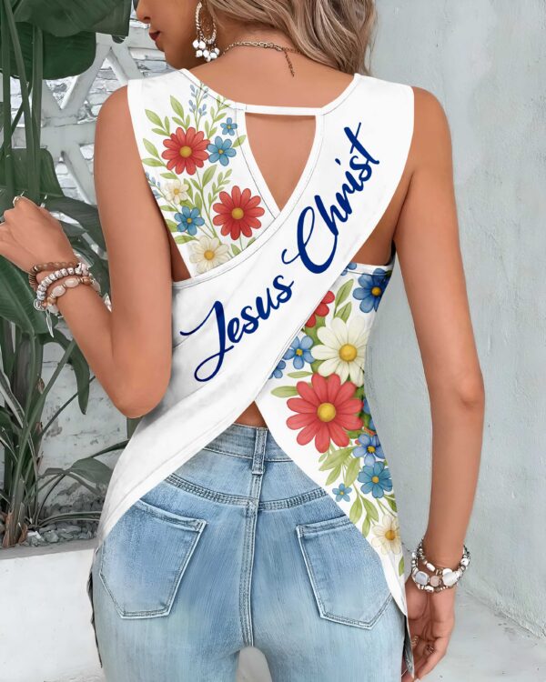 Stars And Stripes Jesus Christ Crop Out Wrap Back Tank Top - Image 2