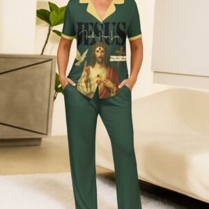 Alternative view of Jesus Faith Hope Pray More Worry Less Lightweight Button Pajamas