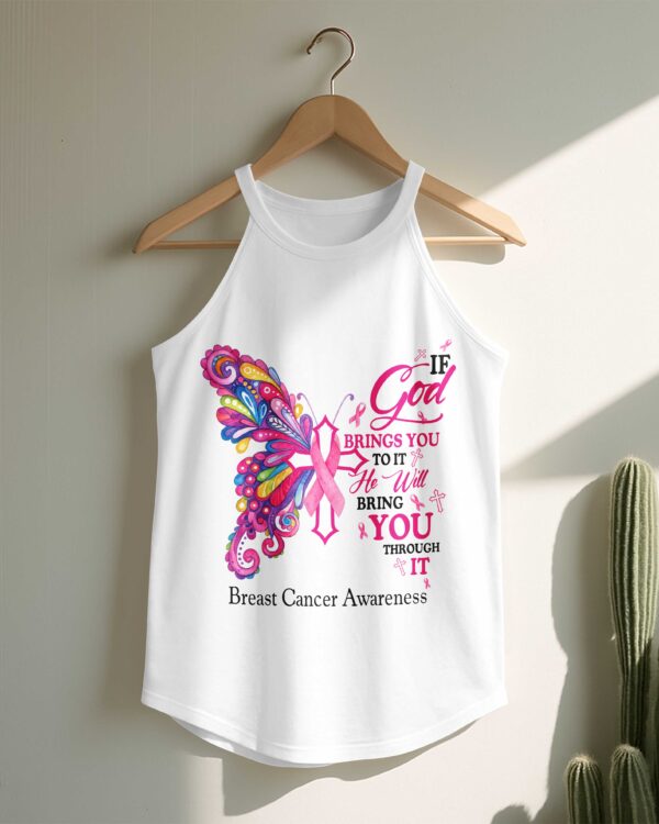 If God Brings You To It He Will Bring You Through It Breast Cancer Awareness Rocker Tank Top - Image 3