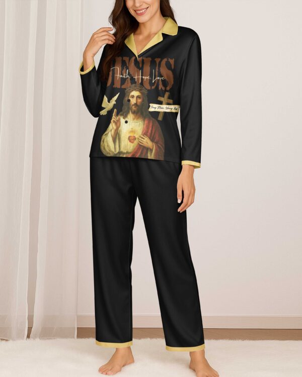 Jesus Faith Hope Pray More Worry Less Lightweight Button Pajamas - Image 12