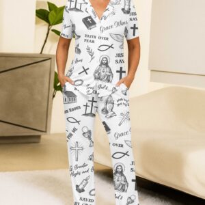 Alternative view of Jesus Saves Button Pajamas