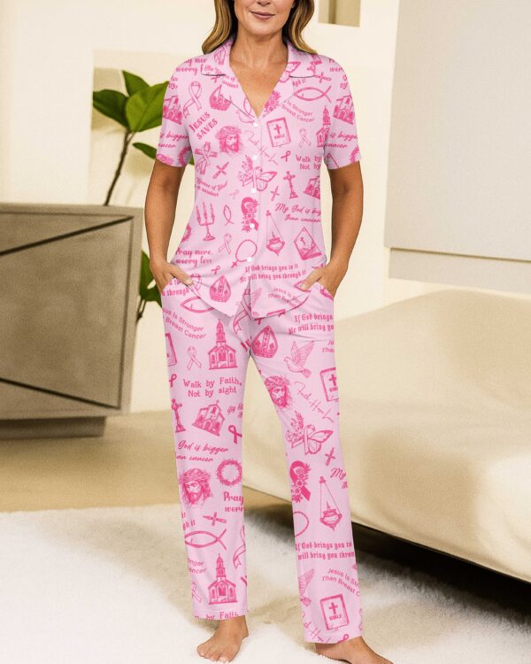 My God Is Bigger Than Cancer Button Pajamas - Image 10