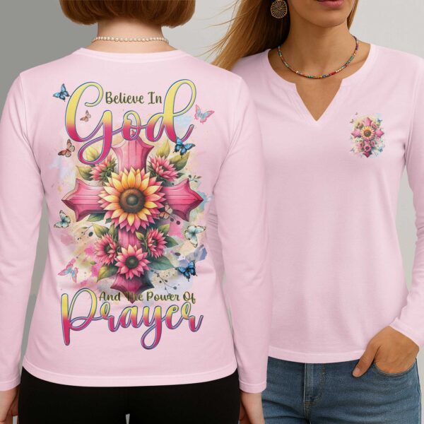 Believe In God And The Power Of Prayer V-neck Long Sleeves Shirt - Image 6