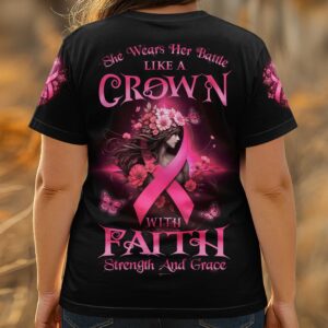 Alternative view of She Wears Her Battle Like A Crown With Faith Strength And Grace All Over Print T-Shirt