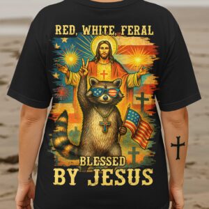 Alternative view of Red White Feral Blessed By Jesus All Over Print T-Shirt