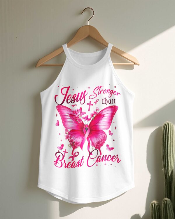 Jesus Stronger Than Breast Cancer Rocker Tank Top - Image 5