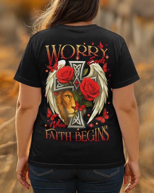 Worry Ends When Faith Begins All Over Print T-Shirt - Image 3