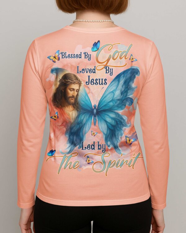 Blessed By God Loved By Jesus Led By The Spirit V-neck Long Sleeves Shirt - Image 4