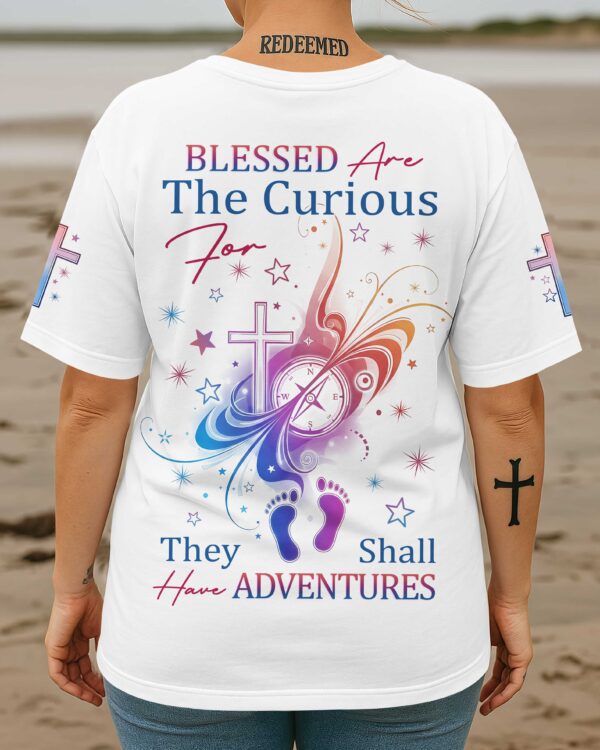 Blessed Are The Curious For They Shall Have Adventures All Over Print T-Shirt - Image 3