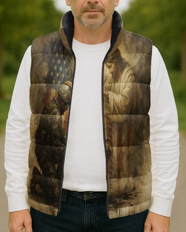 When God's Warriors Go Down On Their Knees The Battle Is Not Over It Has Just Begun All Over Print Sleeveless Puffer Jacket - Image 8