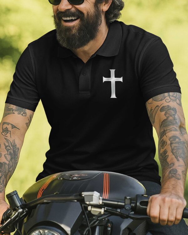 Two Wheels Roll But Christ's In Control All Over Print Polo - Image 4