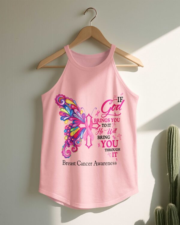 If God Brings You To It He Will Bring You Through It Breast Cancer Awareness Rocker Tank Top - Image 4