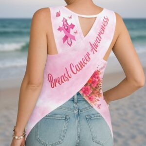 Alternative view of Breast Cancer Awareness All Over Print Crop Out Wrap Back Tank Top
