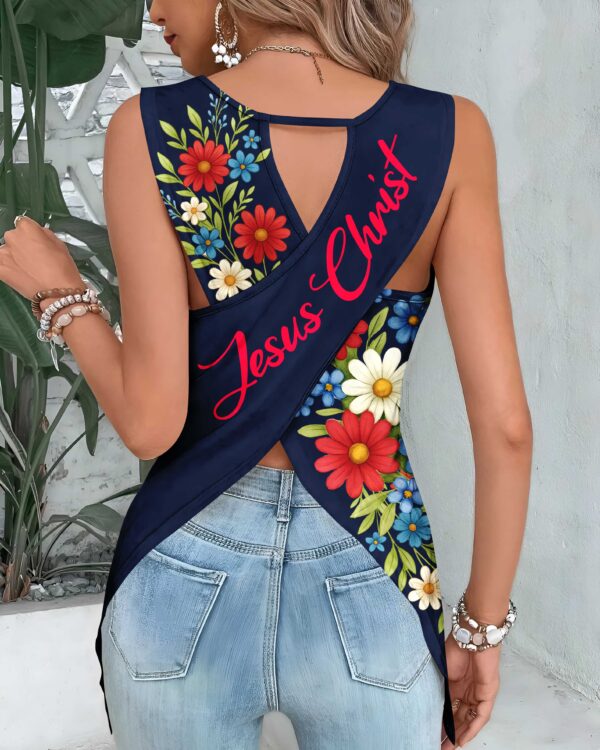 Stars And Stripes Jesus Christ Crop Out Wrap Back Tank Top - Image 12