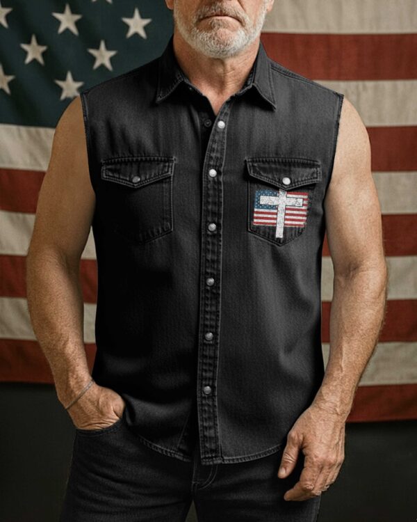 Sworn To The Savior  Sleevesless Denim Shirt - Image 2