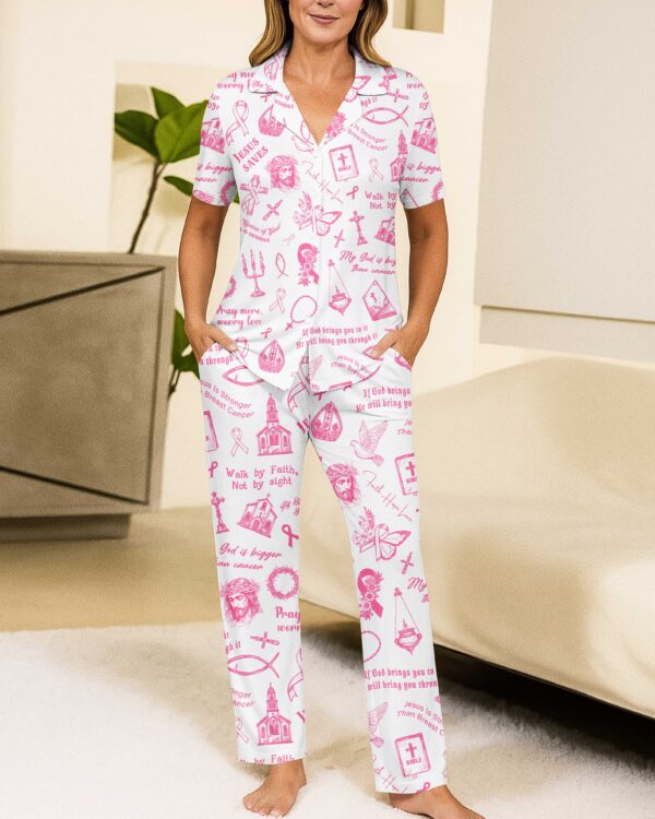 My God Is Bigger Than Cancer Button Pajamas - Image 5