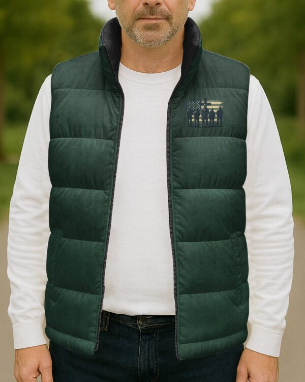 Behind Every Strong Veteran There Is An Even Stronger Family Who Stands By Them Supports And Prays For Them And God Who Strengthens Them All Over Print Sleeveless Puffer Jacket - Image 5