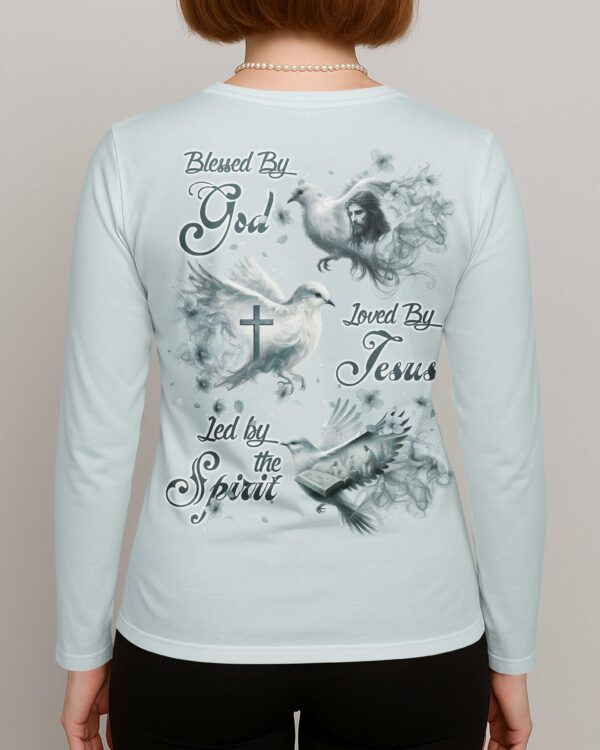 Blessed By God Loved By Jesus Led By The Spirit V-neck Long Sleeves Shirt - Image 6