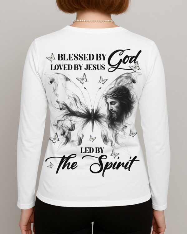 Blessed By God Loved By Jesus Led By The Spirit V-neck Long Sleeves Shirt - Image 4
