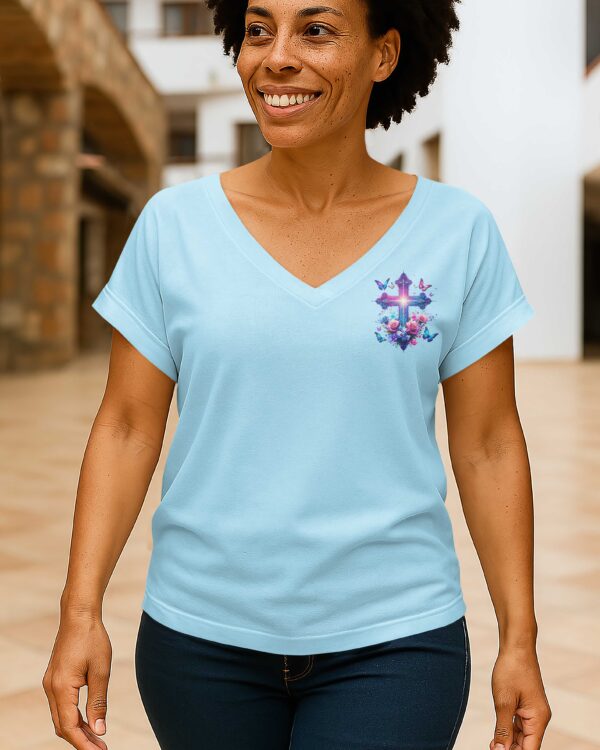 When Butterflies Appear V-neck Dolman Sleeves Shirt - Image 8